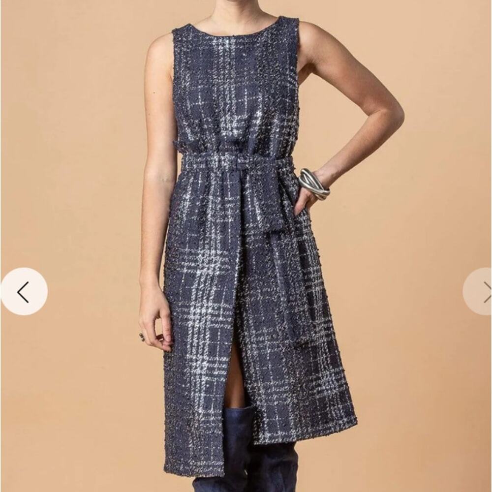 New Anthropologie Eva Franco Womens 8 Blue Plaid Knee Length Abigail Wrap Dress